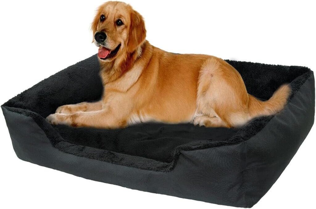 Dog Beds for Large Dogs,Rectangle Dog Beds for Medium Dogs,Machine Washable Dog Bed with Anti-Slip PVC Bottom,Waterproof Removable Pet Bed for Living Room,Bedroom,Crate,Black,Large