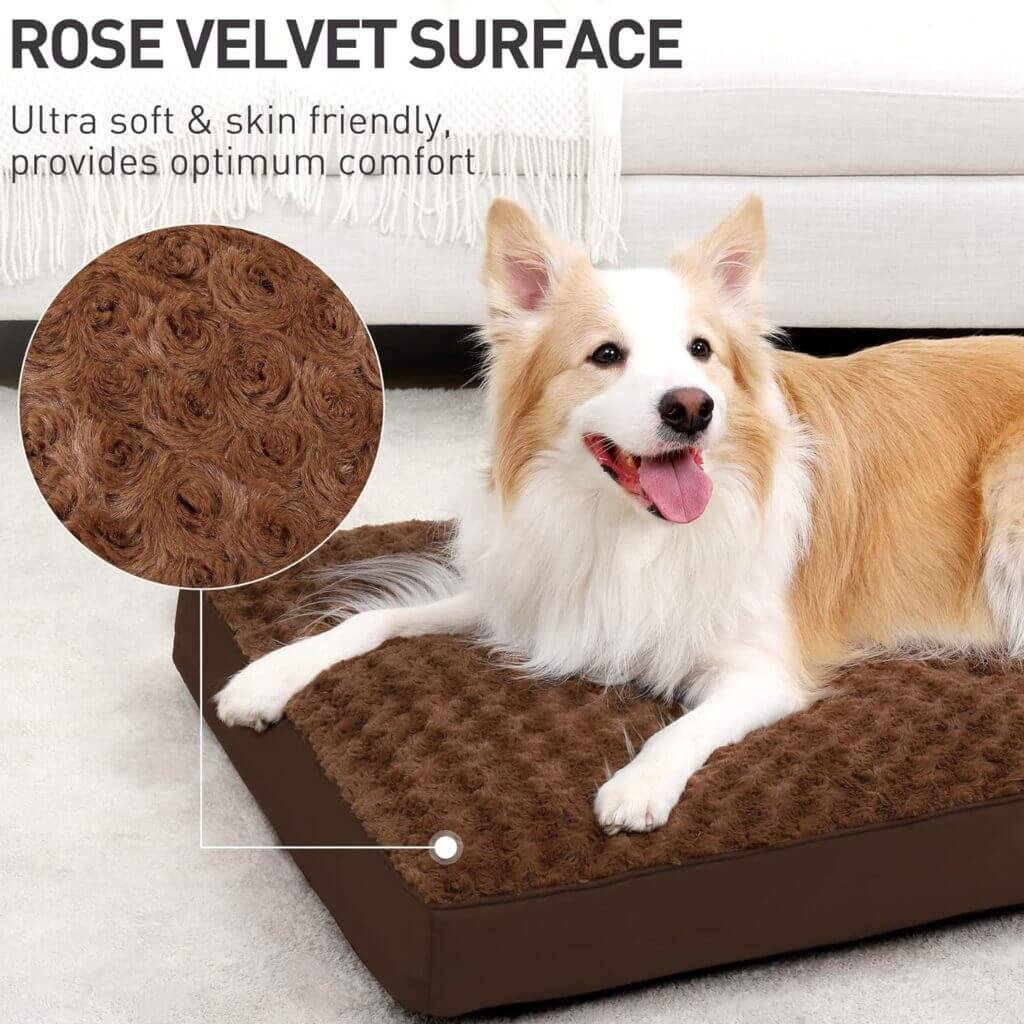 Dog Crate Bed Waterproof Dog Beds for Medium Dogs Rose Velvet Soft Fluffy Washable Dog Bed with Removable Cover  Anti-Slip Bottom, 35 x 22 Inch, Gray