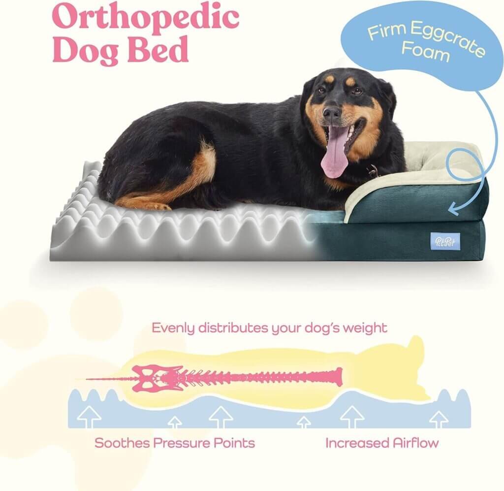 Orthopedic Sofa Dog Bed - Ultra Comfortable Dog Beds for Medium Dogs - Breathable  Waterproof Pet Bed- Egg Foam Sofa Bed with Extra Head and Neck Support - Removable Washable Cover  Nonslip Bottom