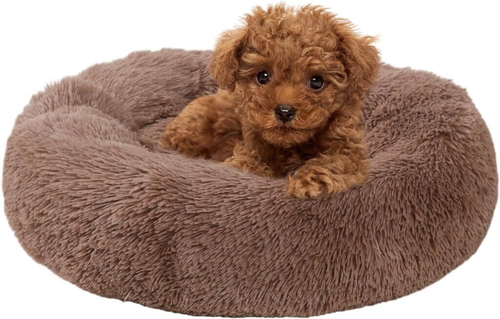 Round Dog Beds  Cat Plush Bed, Faux Fur Cuddler Comfortable Self Warming Pet Bed, Washable Soft Plush Burrowing Donut Bed for Dog  Cat, Kitty and Puppy Bed with Anti Slip Bottom