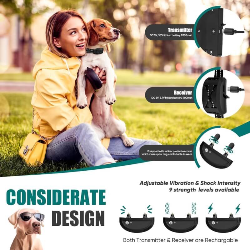 ABHY Wireless Dog Fence System, Electric Fence for 2 Dogs, Portable Pet Perimeter Fence and Remote Training Collar with Wireless Adjustable Vibration  Shock，Suitable Dogs