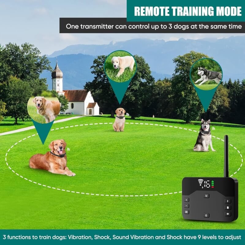 ABHY Wireless Dog Fence System, Electric Fence for 2 Dogs, Portable Pet Perimeter Fence and Remote Training Collar with Wireless Adjustable Vibration  Shock，Suitable Dogs