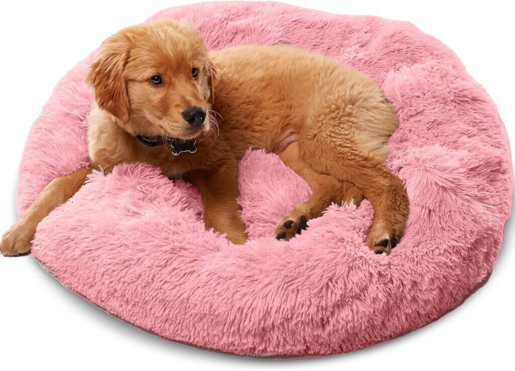 Active Pets Plush Calming Donut Dog Bed - Anti Anxiety Bed for Dogs, Soft Fuzzy Comfort - for Small Dogs and Cats, Fits up to 25lbs, 23 x 23 (Small, Dark Grey)