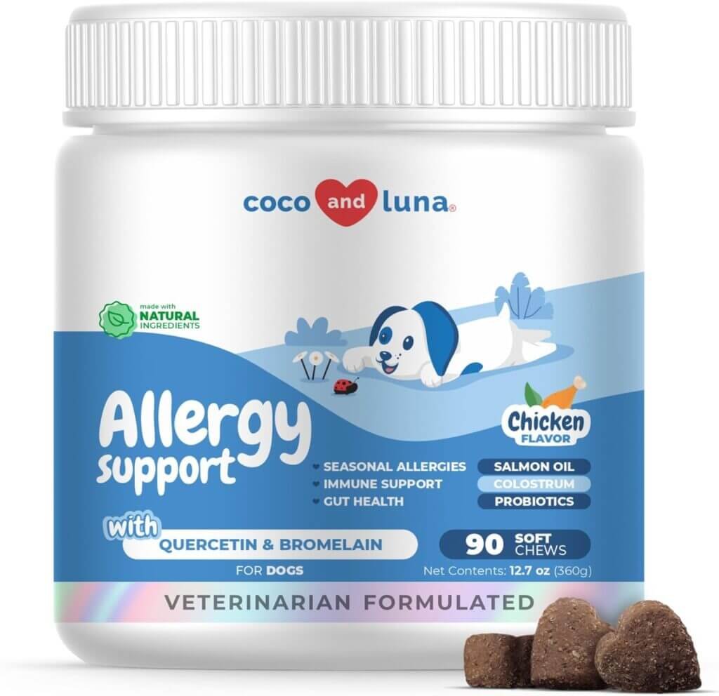 Allergy Support for Dogs - 90 Soft Chews - with Quercetin and Bromelain - Dog Itch Relief, Allergy Relief, Skin Soother - with Probiotics for Immune System Health