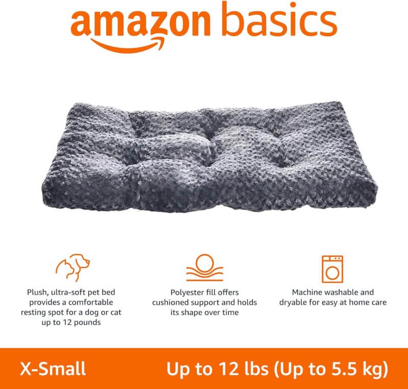Amazon Basics Plush Pet Bed and Dog Crate Pad, X-Small, 23 x 18 x 2.5 Inches, Gray