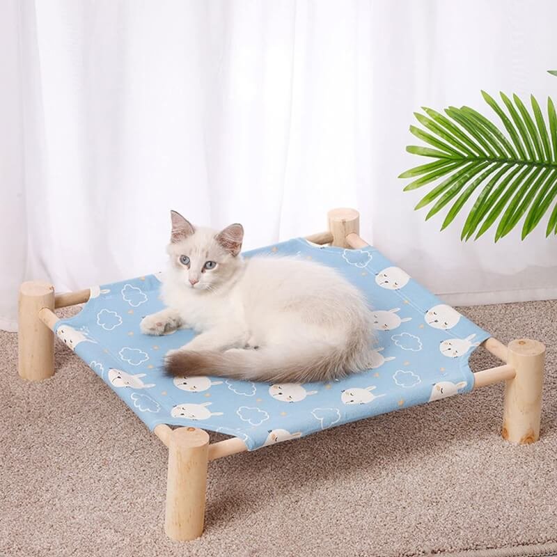 Babyezz Cat and Dog Hammock Bed, Wooden cat Hammock Elevated Cooling Bed, Detachable Portable Indoor/Outdoor pet Bed, Suitable for Cats and Small Dogs (Grey mesh cat Bed)