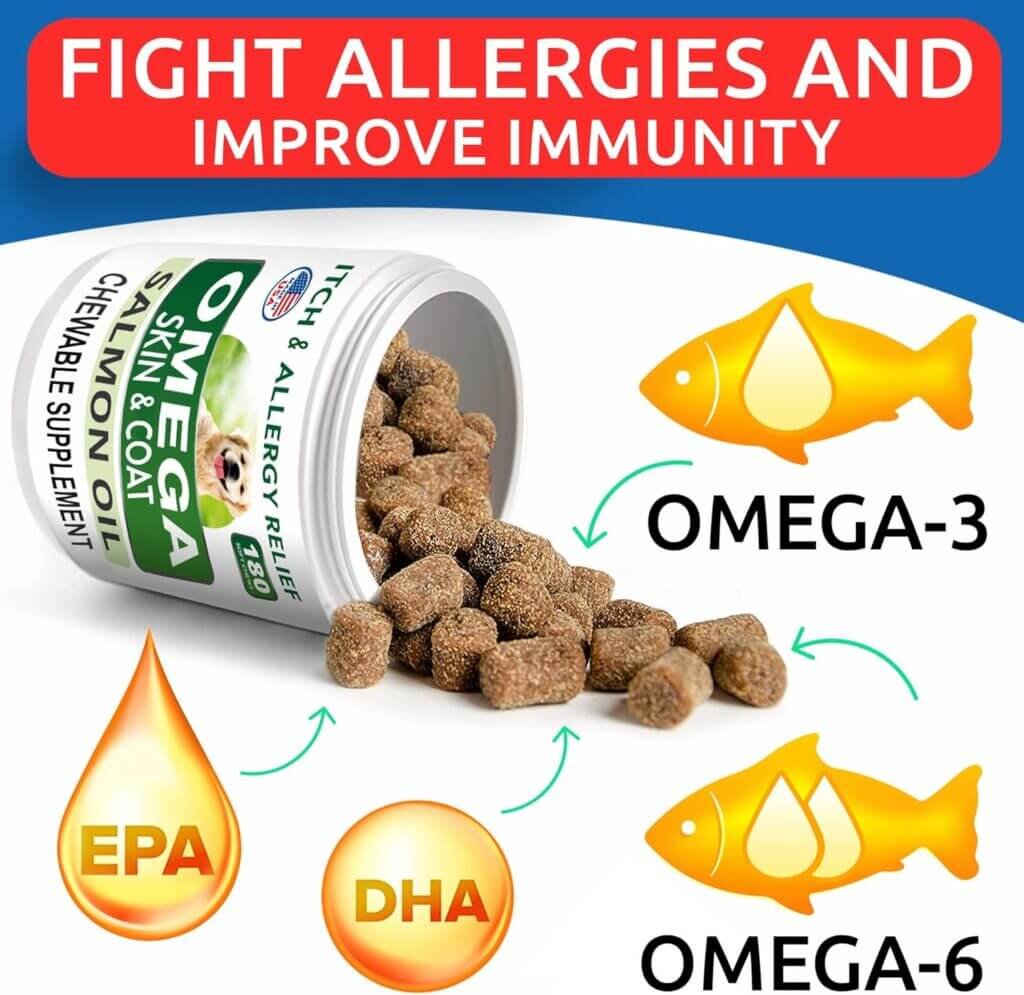 BarkSpark Omega 3 for Dogs - 180 Fish Oil Treats for Dog Shedding, Skin Allergy, Itch Relief, Hot Spots Treatment - Joint Health - Skin and Coat Supplement - EPA  DHA Fatty Acids - Salmon Oil