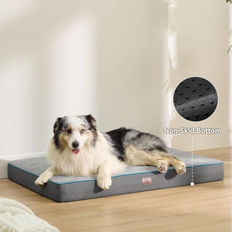 Bedsure Memory Foam Dog Bed for Large Dogs - Orthopedic Waterproof Dog Bed for Crate with Removable Washable Cover and Nonskid Bottom - Plush Flannel Fleece Top Pet Bed, Grey