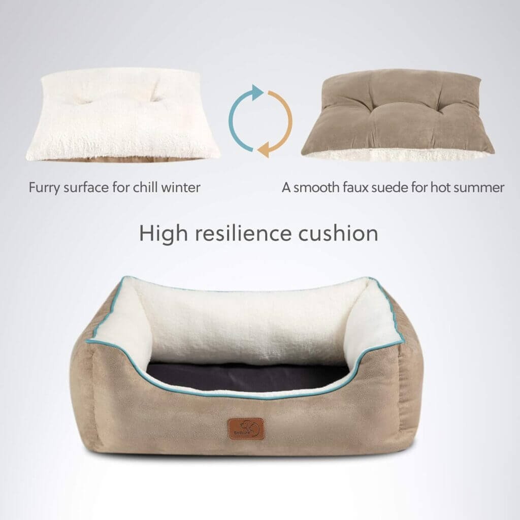 Bedsure Small Dog Bed for Small Dogs Washable - Cat Beds for Indoor Cats, 20 Inches Rectangle Cuddle Puppy Bed with Anti-Slip Bottom, Camel