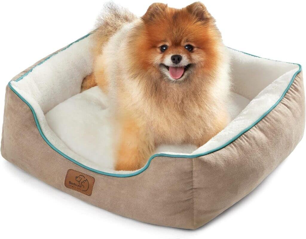 Bedsure Small Dog Bed for Small Dogs Washable - Cat Beds for Indoor Cats, 20 Inches Rectangle Cuddle Puppy Bed with Anti-Slip Bottom, Camel