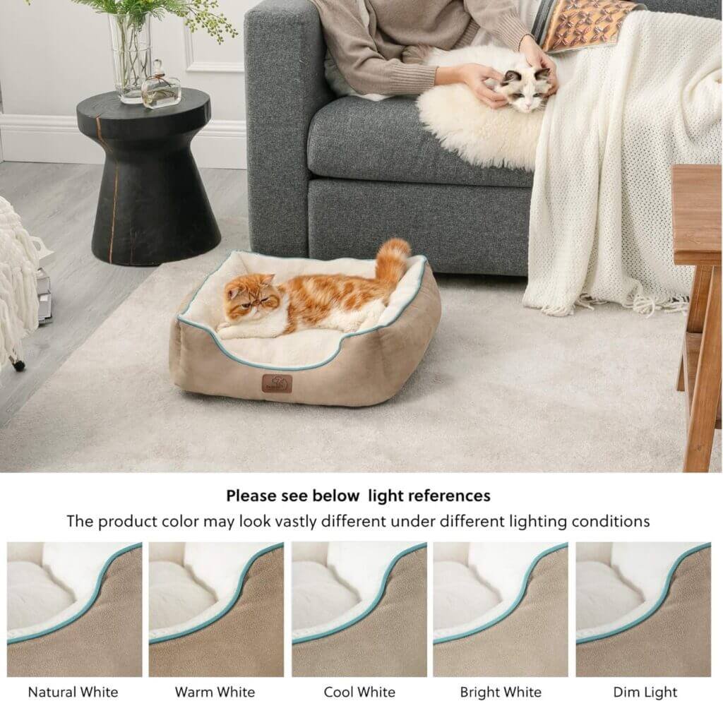 Bedsure Small Dog Bed for Small Dogs Washable - Cat Beds for Indoor Cats, 20 Inches Rectangle Cuddle Puppy Bed with Anti-Slip Bottom, Camel