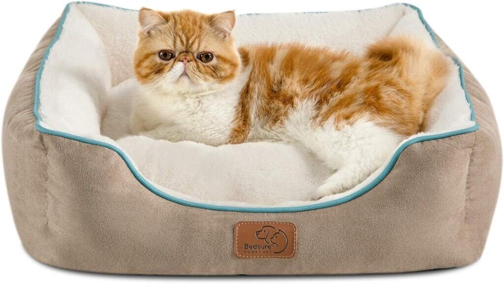 Bedsure Small Dog Bed for Small Dogs Washable - Cat Beds for Indoor Cats, 20 Inches Rectangle Cuddle Puppy Bed with Anti-Slip Bottom, Camel