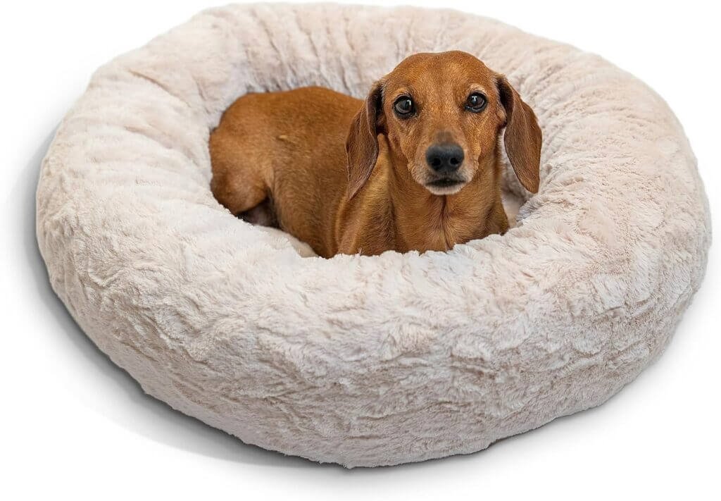 Best Friends by Sheri The Original Calming Donut Cat and Dog Bed in Lux Fur Oyster, Small 23x23