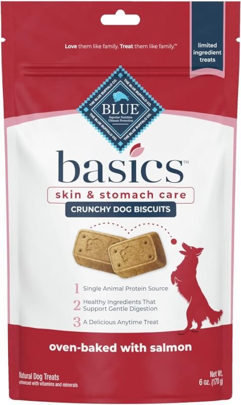 Blue Buffalo Basics Skin  Stomach Care Biscuits Crunchy Dog Treats, Salmon  Potato 6-oz Bag