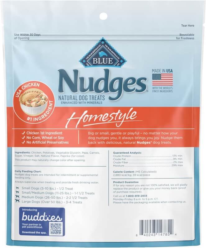 Blue Buffalo Nudges Homestyle Natural Dog Treats, Chicken, 16oz Bag
