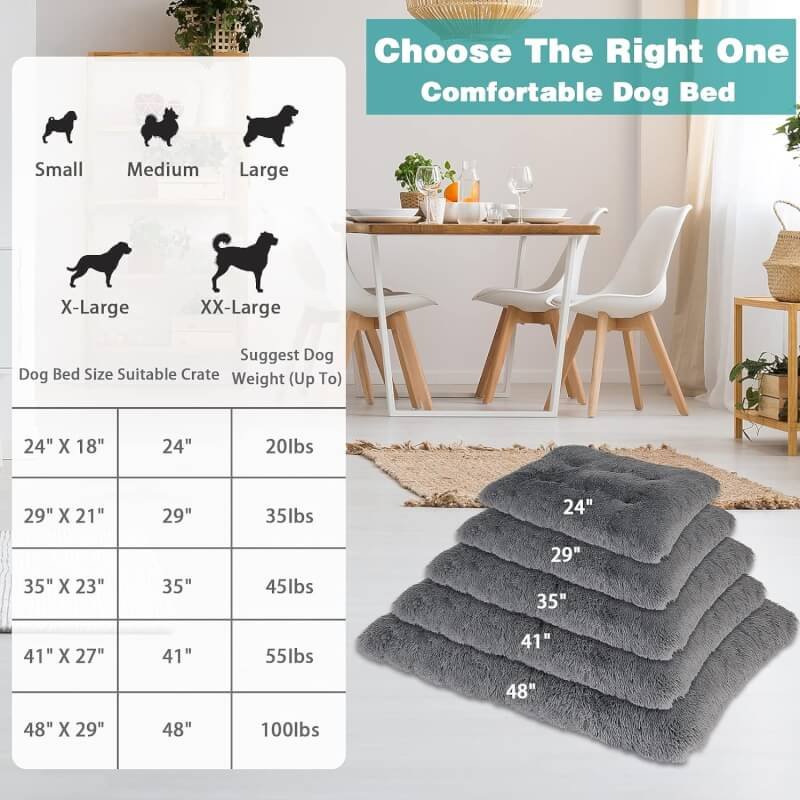 Dog Bed, Plush Soft Pet Mat Pad  Furniture，Washable Anti-Slip Dog Crate Bed for Large Medium Small Dogs and Cats (36x23.5, Grey)