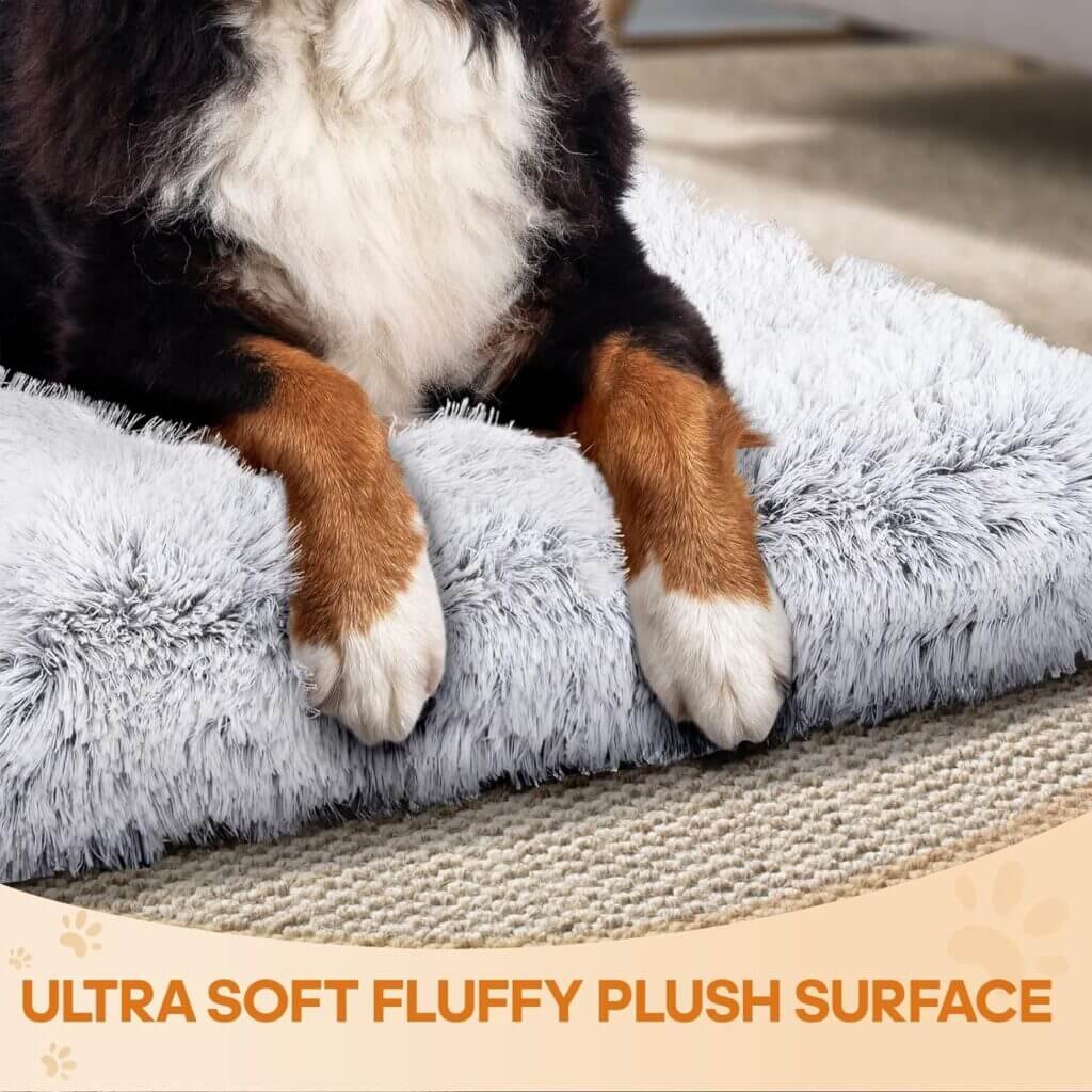Dog Beds for Large Dogs - Luxurious Soft Plush Anti-Slip Pet Beds, Washable Dog Crate Pad Mat for Calming Sleep, Upgrade 3 Layers Padding, Soft but Supportive L