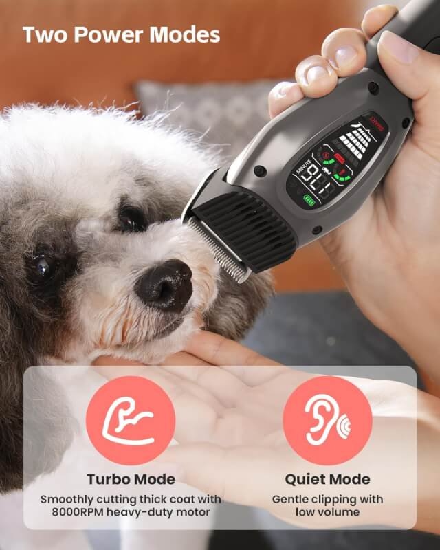 DOG CARE Smart Dog Clippers, Cordless Dog Grooming Clipper Kit with Heatproof Blades, LED Display, 3 Speeds, Auxiliary Light, Rechargeable Heavy-Duty Professional Pet Hair Trimmer Shaver for Dog Cat