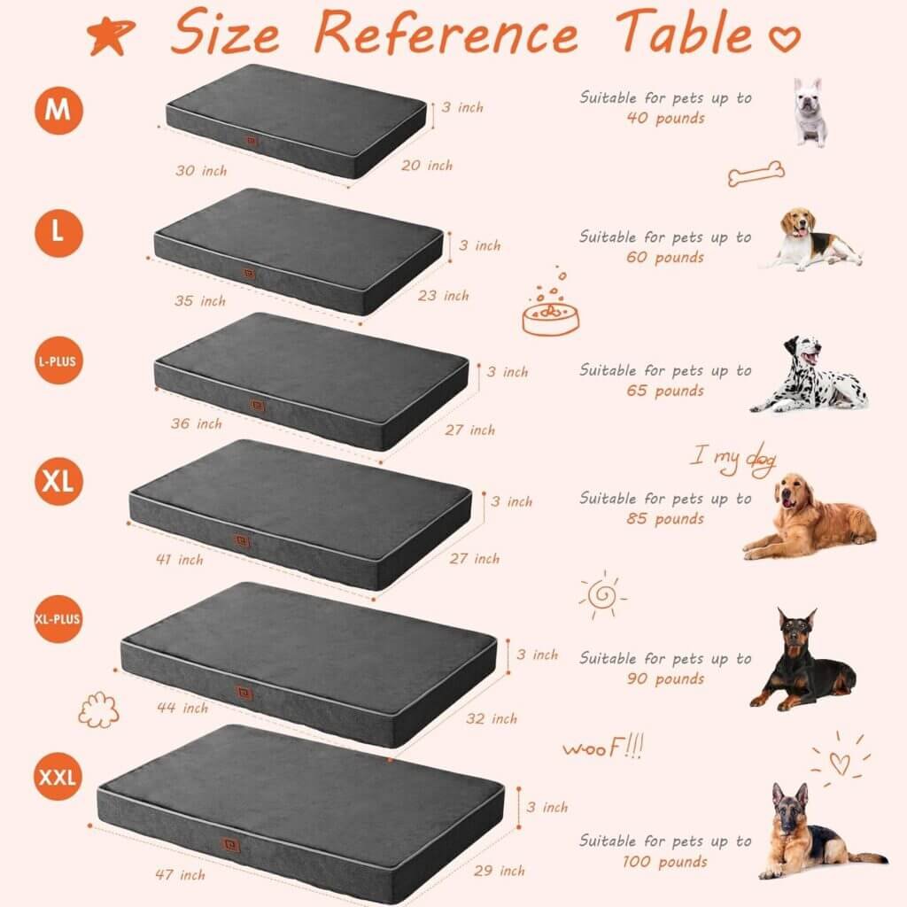 EHEYCIGA Waterproof Dog Beds for Large Dogs with Orthopedic Memory Foam, Grey, 35x23