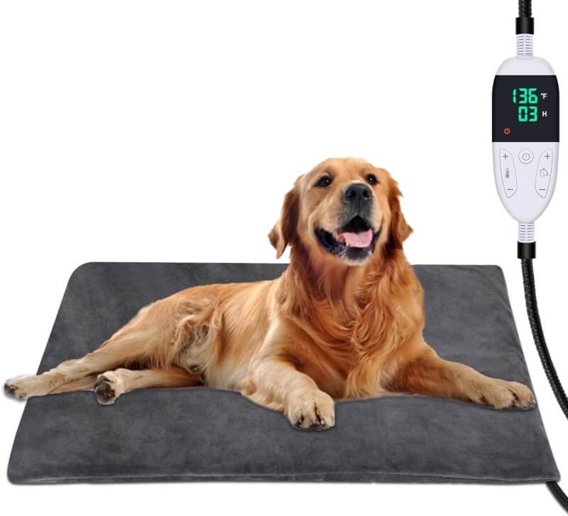 ENJOY PET Pet Heating Pad, Dog Heating Pad with 12 Level Timer and Temperature, Indoor Heating Pad for Cats Dogs with Iron Chew Resistant Pipe, Long-Time Working Pet Heated Mat, Auto Power Off