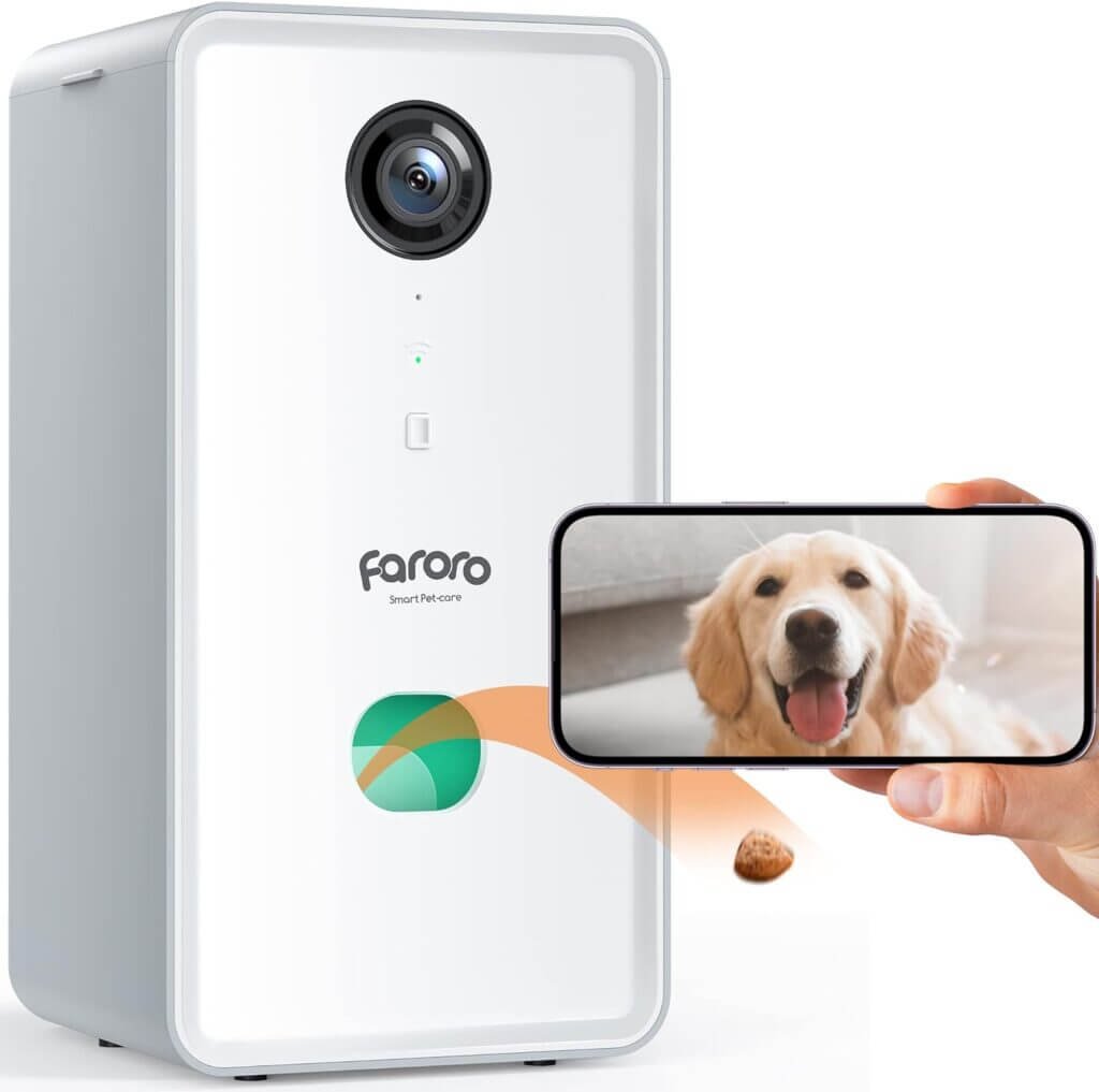 faroro Dog Camera with Treat Dispenser and Speaker 2.4G WiFi Pet Camera with Two Way Audio Communication and 1080P Full HD Night Vision for Treat Tossing and Monitoring Your Pet Remotely