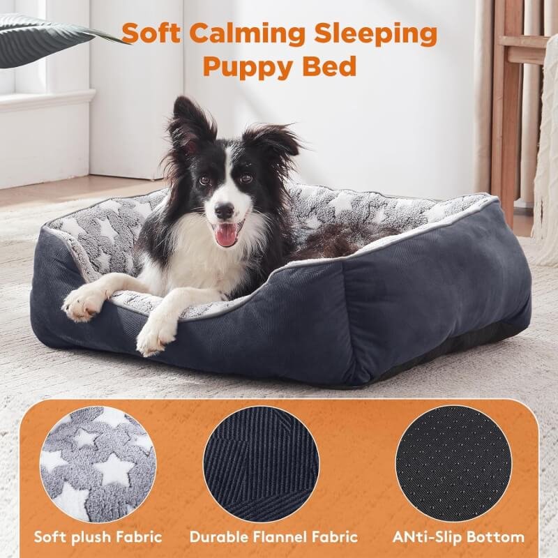 GASUR Rectangle Dog Bed for Medium Dogs, Cozy Washable Bed Dog Sofa Bed, Durable Pet Cuddler Anti-Slip Bottom, Soft Calming Sleeping Warming Puppy Bed