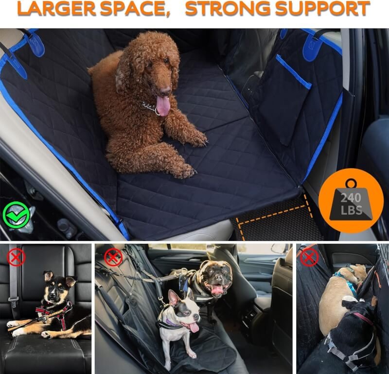 H HOH-Tech Back Seat Extender for Dogs,Hard Bottom Dog Car Seat Cover for Back Seat Bed,Anti-Scratch Dog Hammock for Car Travel,Backseat Portable Car Camping Pad for SUV Truck (Blue)
