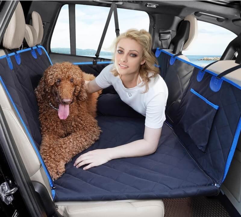 H HOH-Tech Back Seat Extender for Dogs,Hard Bottom Dog Car Seat Cover for Back Seat Bed,Anti-Scratch Dog Hammock for Car Travel,Backseat Portable Car Camping Pad for SUV Truck (Blue)