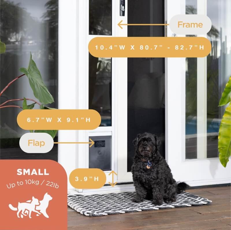 Hakuna Pets Patio Pet Door Glass Insert Panel for Sliding Doors, Fits Door Track Min Ht 80.7 to Max Ht 82.7, Tempered Glass, Locking Magnetic Dog Door, Easy Install and Removal, Small, White