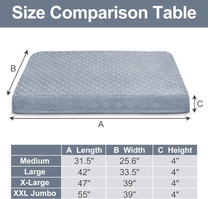 Hero Dog Large Dog Bed for Large Dogs, 42 Orthopedic Dog Bed for Rest with Removable Washable Cover - Soft Flannel Top Pet Beds with Anti Slip Bottom (Blue Grey, 42x33.5x4)