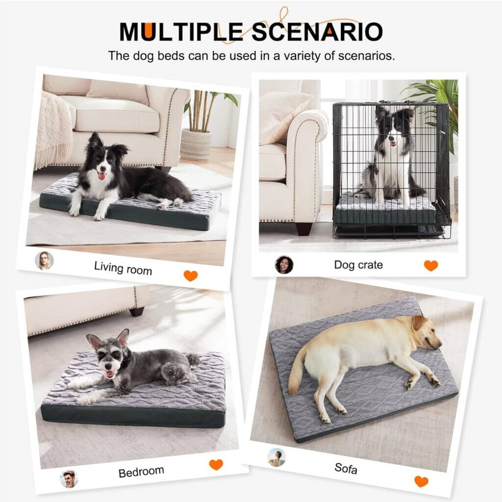 INVENHO Dog Beds for Large Dogs, Soft Plush Orthopedic Dog Bed, Waterproof Dog Crate Bed with Removable Cover and Nonskid Bottom, Egg Crate Foam Pet Bed Mat, Machine Washable (36x27x3)