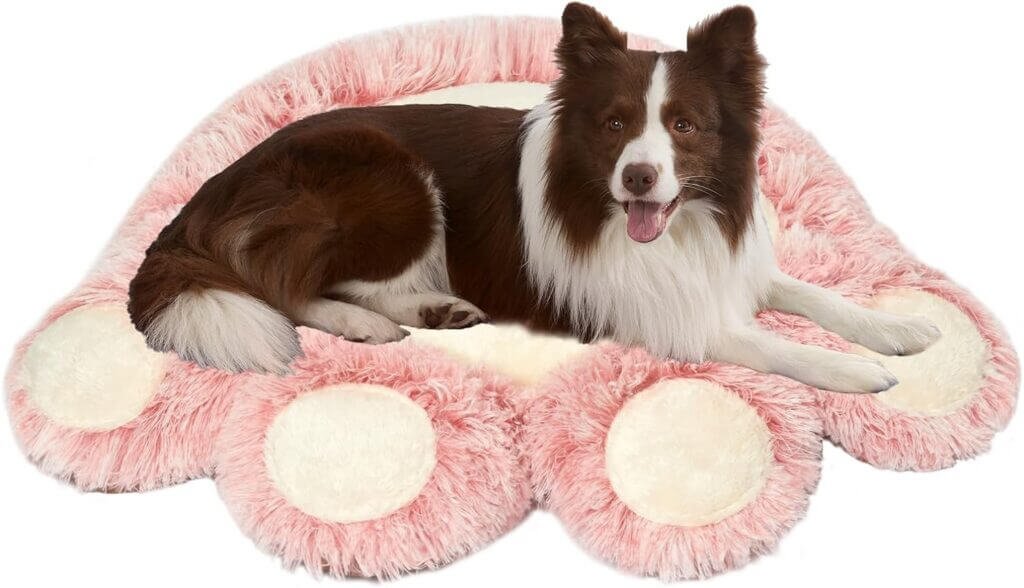Jiupety Soft Pet Bed Mat Paw Shaped Dog Bed, Washable Dog Bed Mat for Medium Small Dogs Sleeping Bed, Pink, L.