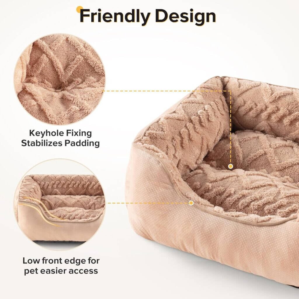 JOEJOY Small Dog Bed for Medium Small Dogs, Rectangle Washable Dog Sofa Bed, Breathable Soft Puppy Bed, Durable Pet Cuddler Bed with Anti-Slip Bottom, 25x21x8, Beige