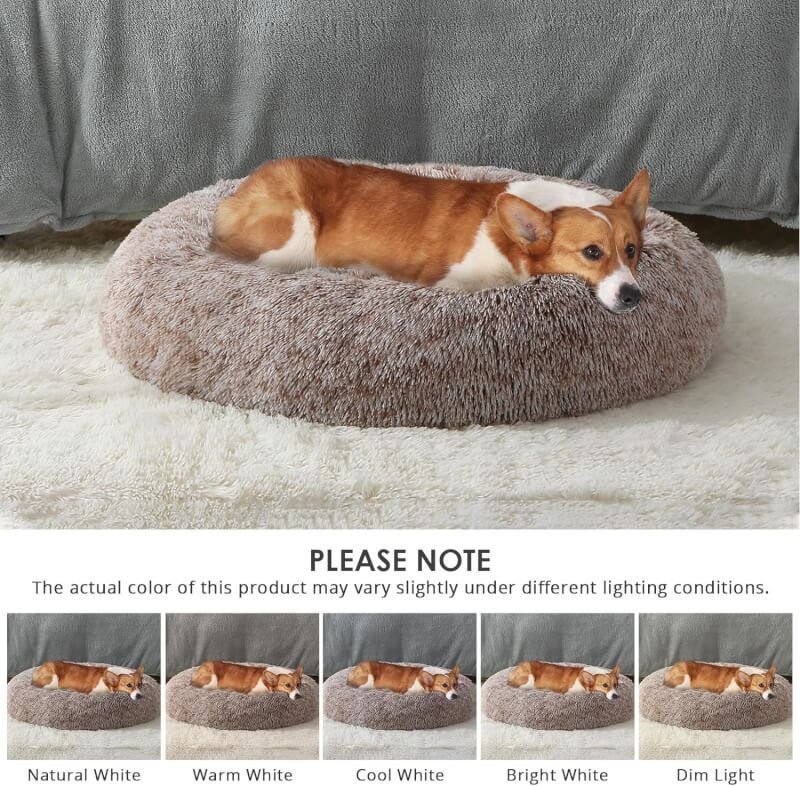 JOLLYVOGUE Calming Donut Dog Bed  Cat Bed, Anti-Anxiety Washable Dog Round Bed, Fluffy Faux Fur Plush Dog Cuddler Bed, Warming Cozy Soft Dog Cat Cushion Bed for Small Dogs and Cats (20)