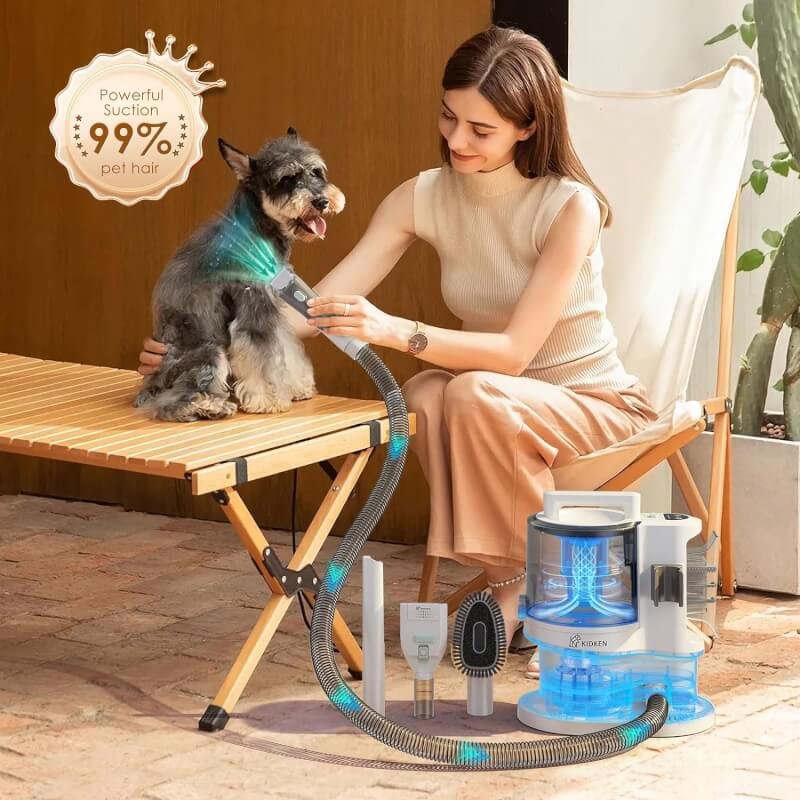 Kidken Dog Grooming Kit  Dog Hair Vacuum 99% Pet Hair Suction,Quiet-Powerful Pet Grooming Vaccum,3.3L Large Capacity Dog Grooming Vacuum with 4 Proven Grooming Tools for Dogs Cats and Other Animals