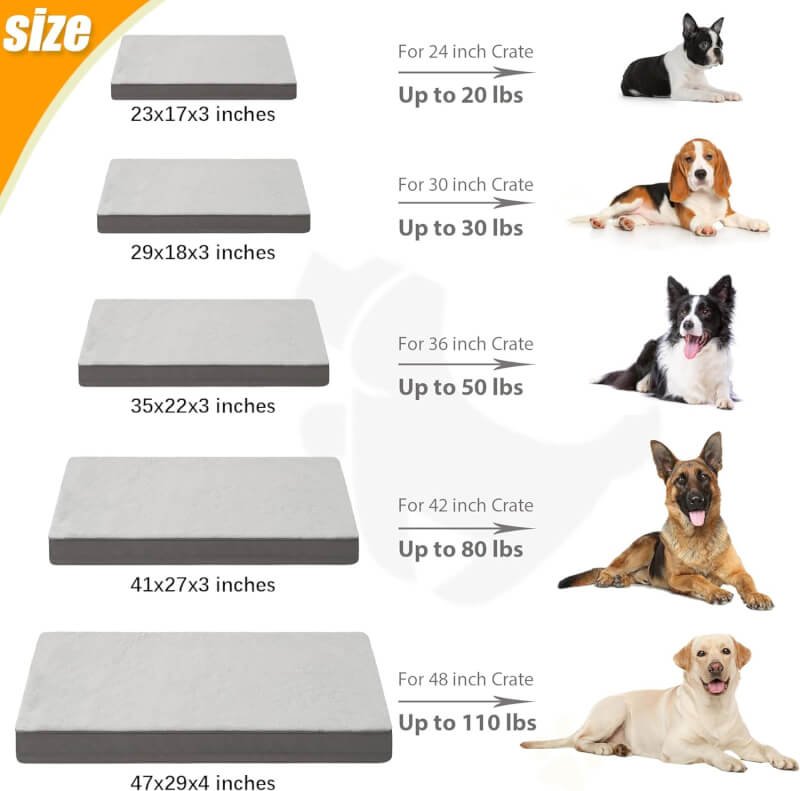 KSIIA Orthopedic Dog Bed Dog Crate Bed Waterproof Dog beds for Large Dogs Deluxe Plush Washable Dog Bed with Egg Crate Foam  Removable Cover, 35 x 22 Inch, Gray