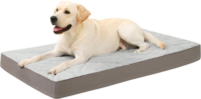 KSIIA Orthopedic Dog Bed Dog Crate Bed Waterproof Dog beds for Large Dogs Deluxe Plush Washable Dog Bed with Egg Crate Foam  Removable Cover, 35 x 22 Inch, Gray