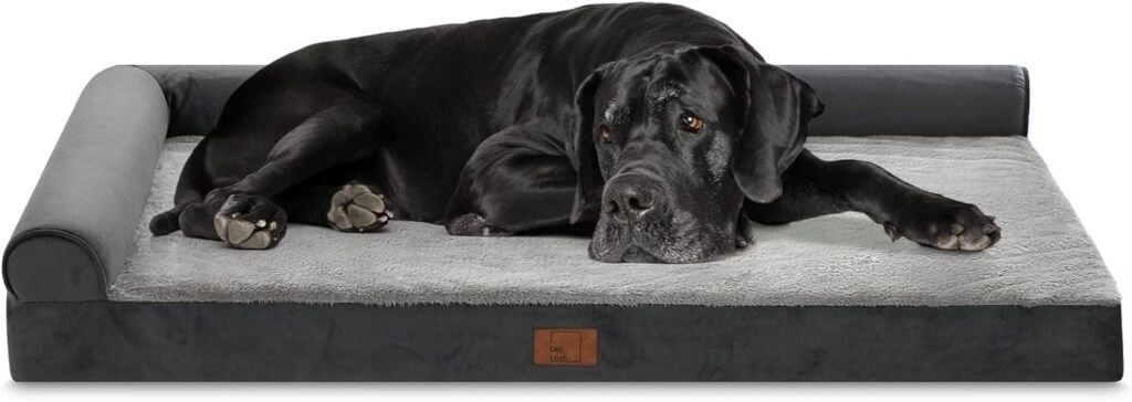 Lazy Lush Bolster Dog Bed for Extra Large Dogs, Memory Foam Orthopedic L-Shape Dog beds with Removable Washable Cover, Cozy Plush Dog Sofa, pet Bed with Waterproof Lining and Nonskid Bottom