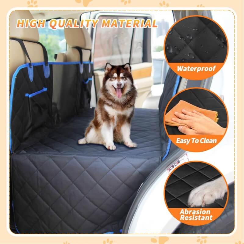 LETTON Back Seat Extender for Dogs,Hard Buttom Dog Car Seat Cover with Mesh Window,Side Flap and Storage Pocket,Waterproof Pet Dog Hammock for Car/Truck/SUV,Non-Slip Washable Protector for Back Seat