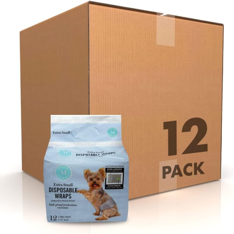 Martha Stewart for Pets Male Dog Wraps | Disposable Male Dog Wraps Size Large 18-27 Waist |144 Count Disposable Dog Diapers for Male Dogs, Leakproof and Absorbent Male Dog Wraps for Large Dogs