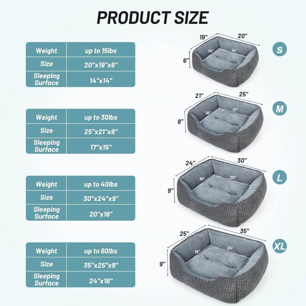 MIXJOY Dog Bed for Large Medium Small Dogs, Rectangle Washable Sleeping Orthopedic Pet Sofa Bed, Soft Calming Cat/Puppy Beds for Indoor Cats, Anti-Slip Bottom with Multiple Size (20, Grey)
