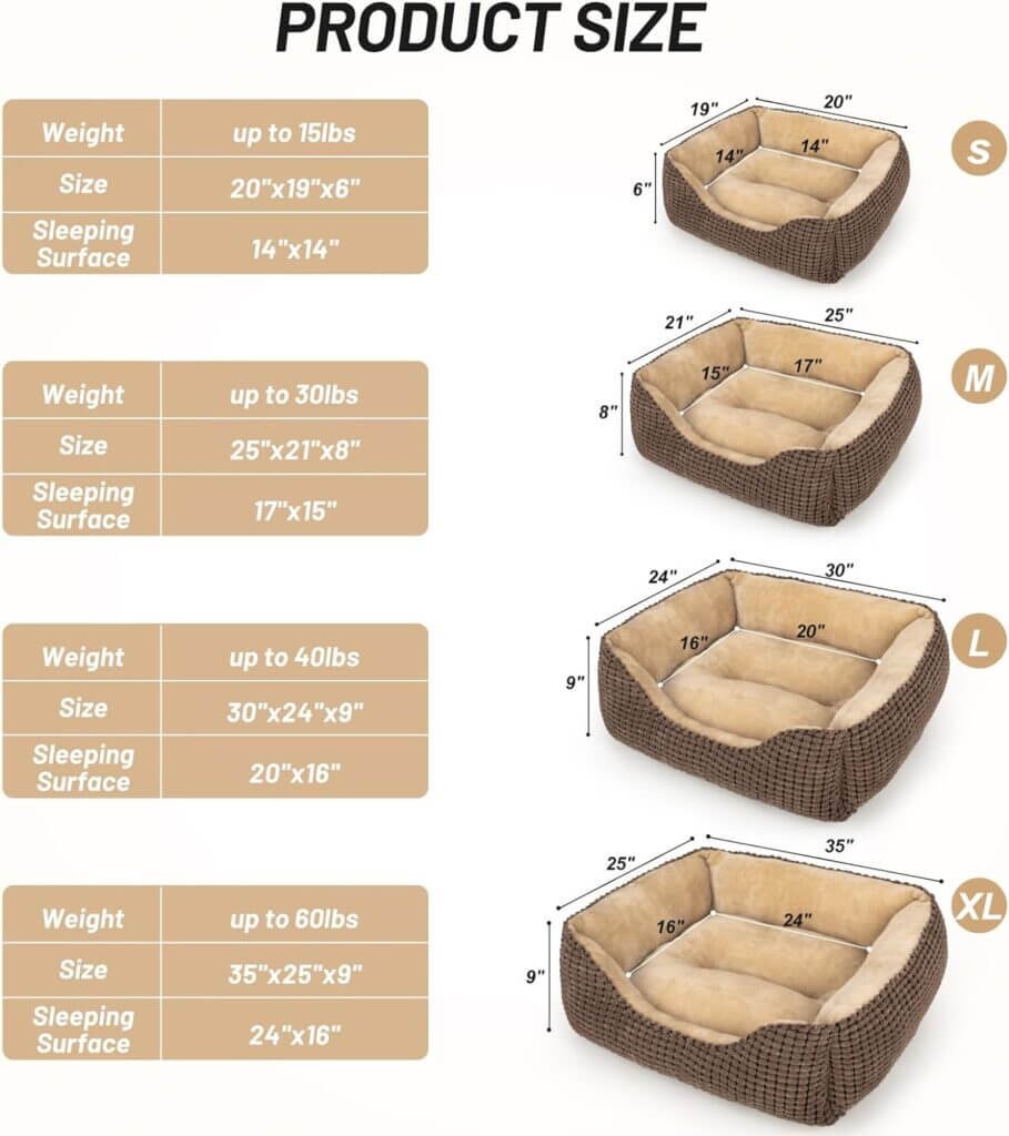 MIXJOY Dog Bed for Large Medium Small Dogs, Rectangle Washable Sleeping Orthopedic Pet Sofa Bed, Soft Calming Cat/Puppy Beds for Indoor Cats, Anti-Slip Bottom with Multiple Size (20, Grey)