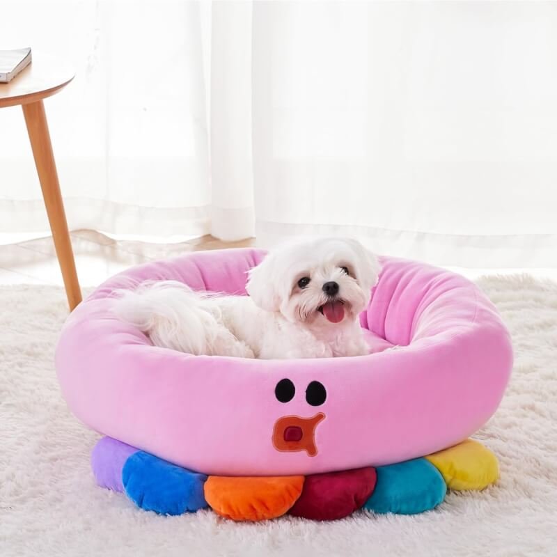 MOONCUBE Dog Beds for Medium Dogs, Octopus Round Donut Washable Cute Dog Bed cat Bed for Pets, Soft  Warm Calming Sleeping Puppy Bed with Non Slip Bottom (24Inches, Pink)