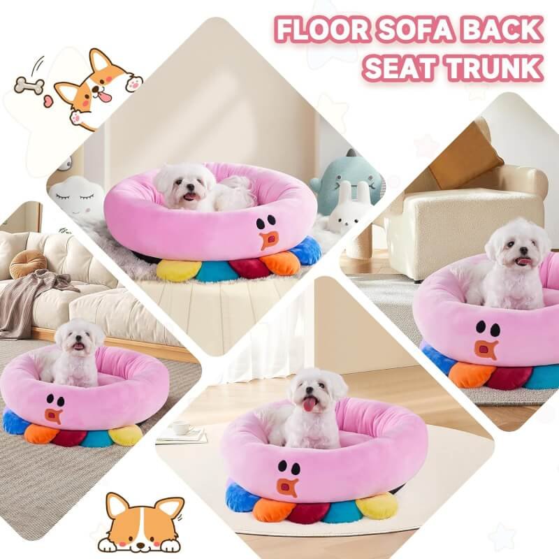 MOONCUBE Dog Beds for Medium Dogs, Octopus Round Donut Washable Cute Dog Bed cat Bed for Pets, Soft  Warm Calming Sleeping Puppy Bed with Non Slip Bottom (24Inches, Pink)