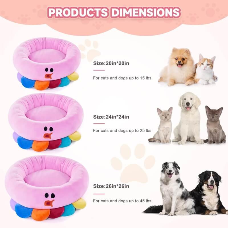 MOONCUBE Dog Beds for Medium Dogs, Octopus Round Donut Washable Cute Dog Bed cat Bed for Pets, Soft  Warm Calming Sleeping Puppy Bed with Non Slip Bottom (24Inches, Pink)