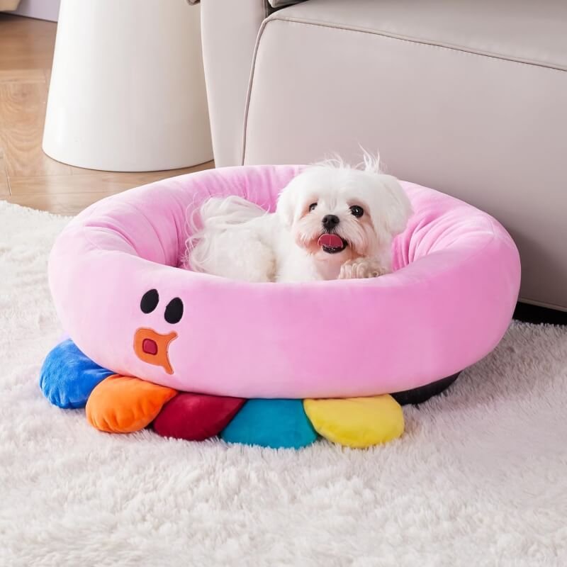 MOONCUBE Dog Beds for Medium Dogs, Octopus Round Donut Washable Cute Dog Bed cat Bed for Pets, Soft  Warm Calming Sleeping Puppy Bed with Non Slip Bottom (24Inches, Pink)