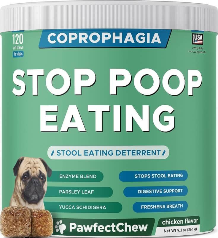 No Poop Eating for Dogs - Stop and Prevent Coprophagia - Dog Poop Eating Deterrent  Prevention - Digestive Enzymes + Probiotics for Gut Health - Breath Freshener - 120 Chews