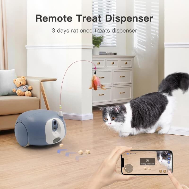 Pet Camera Treat Dispenser, Cat Dog Camera, Pumpkii Automatic Pet Feeder with App Remote Control, 2 Way Audio, 1080P HD Mobile Camera with Night Vision, Interactive Replaceable Cat Teaser