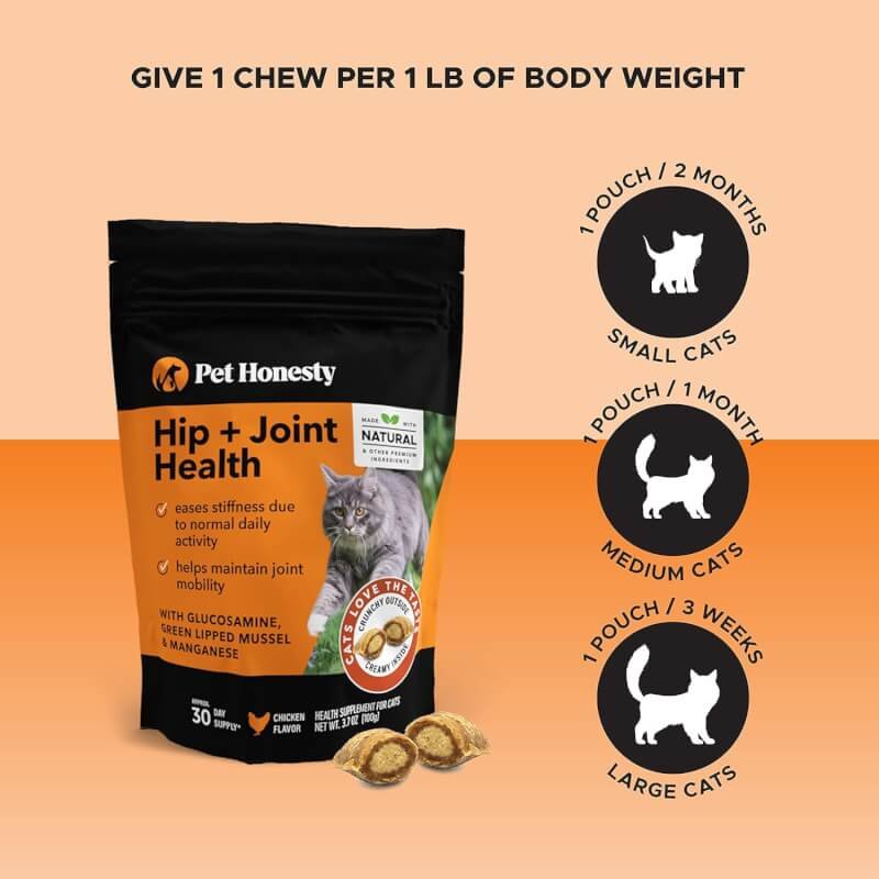 Pet Honesty Cat Hip  Joint Health Chews - Glucosamine for Cats, Cat Joint Support Supplement, Cat Health Supplies  Hip Support, Cat Vitamins for Indoor Cats  Outdoor Cats - Chicken (30-Day Supply)