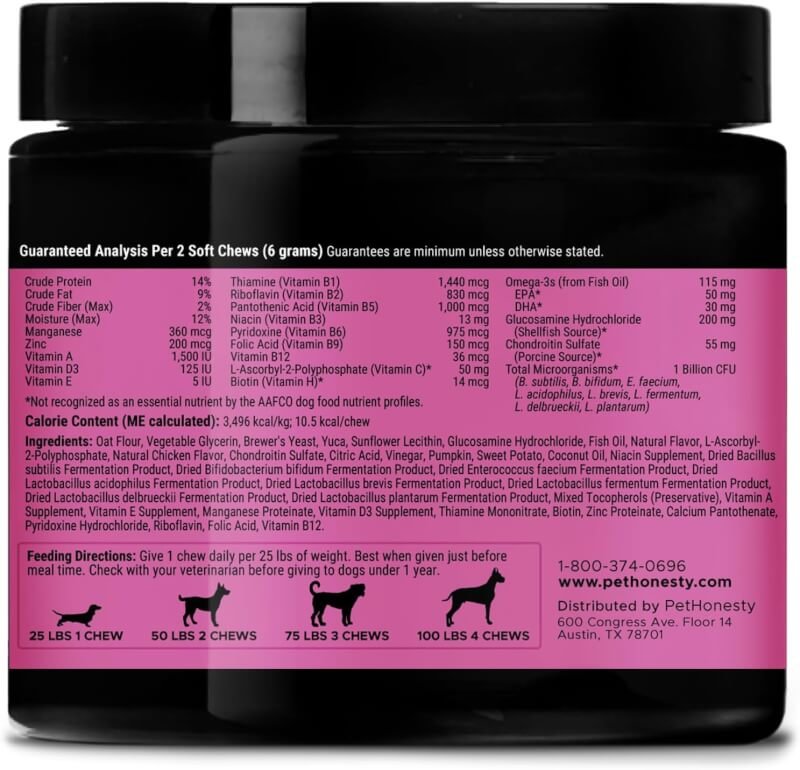 Pet Honesty Dog Multivitamin - 10 in 1 Dog Vitamins for Health  Heart - Fish Oil, Glucosamine, Probiotics, Omega Fish Oil - Dog Vitamins and Supplements for Skin and Coat (Peanut Butter 90 ct)